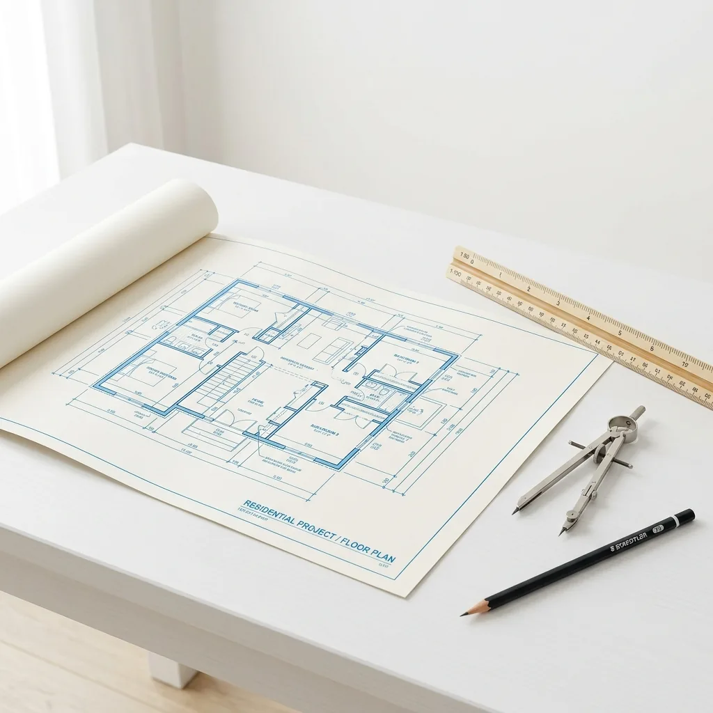 Architectural planning workspace with floor plans and drafting tools